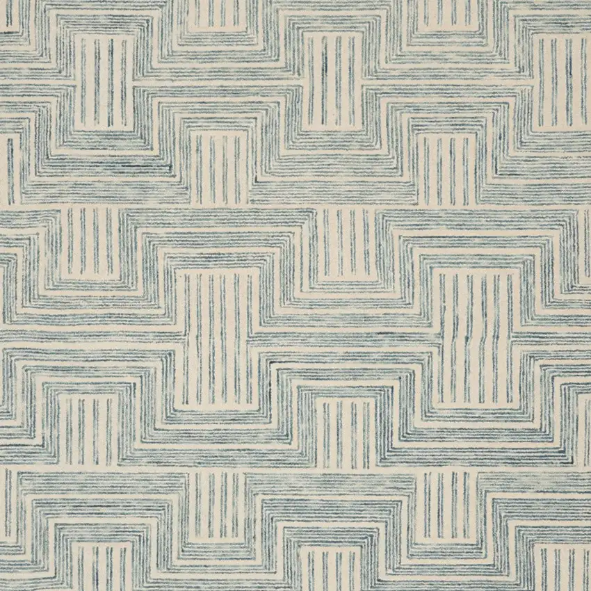 Beige And Blue Wool Geometric Area Rug Photo 7
