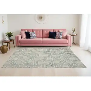 Photo of Beige And Blue Wool Geometric Area Rug