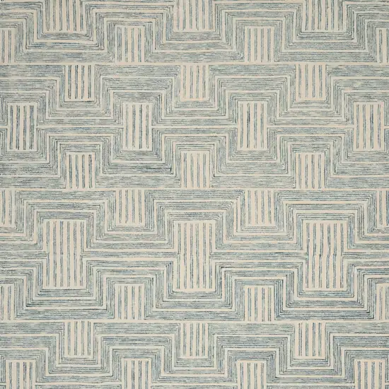 Beige And Blue Wool Geometric Area Rug Photo 8