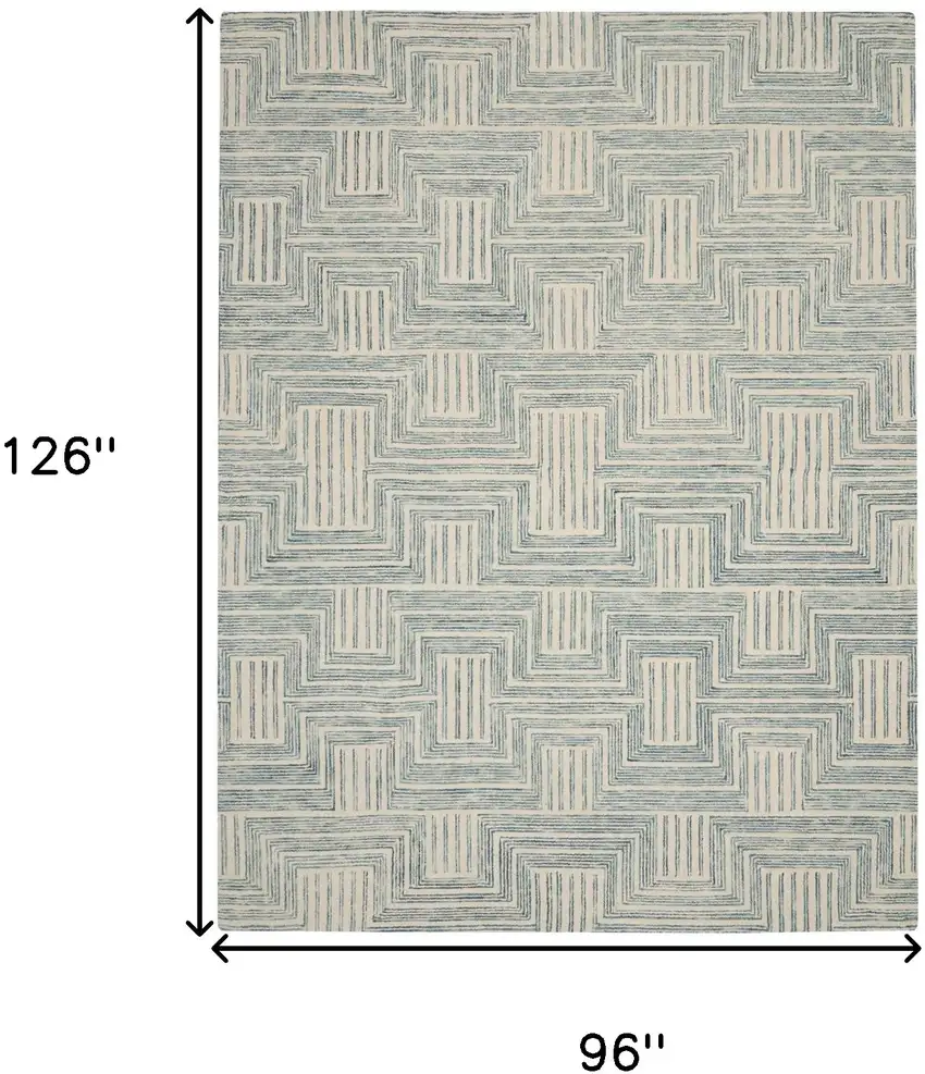 Beige And Blue Wool Geometric Area Rug Photo 3