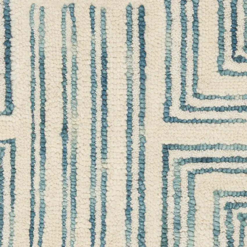 Beige And Blue Wool Geometric Area Rug Photo 3