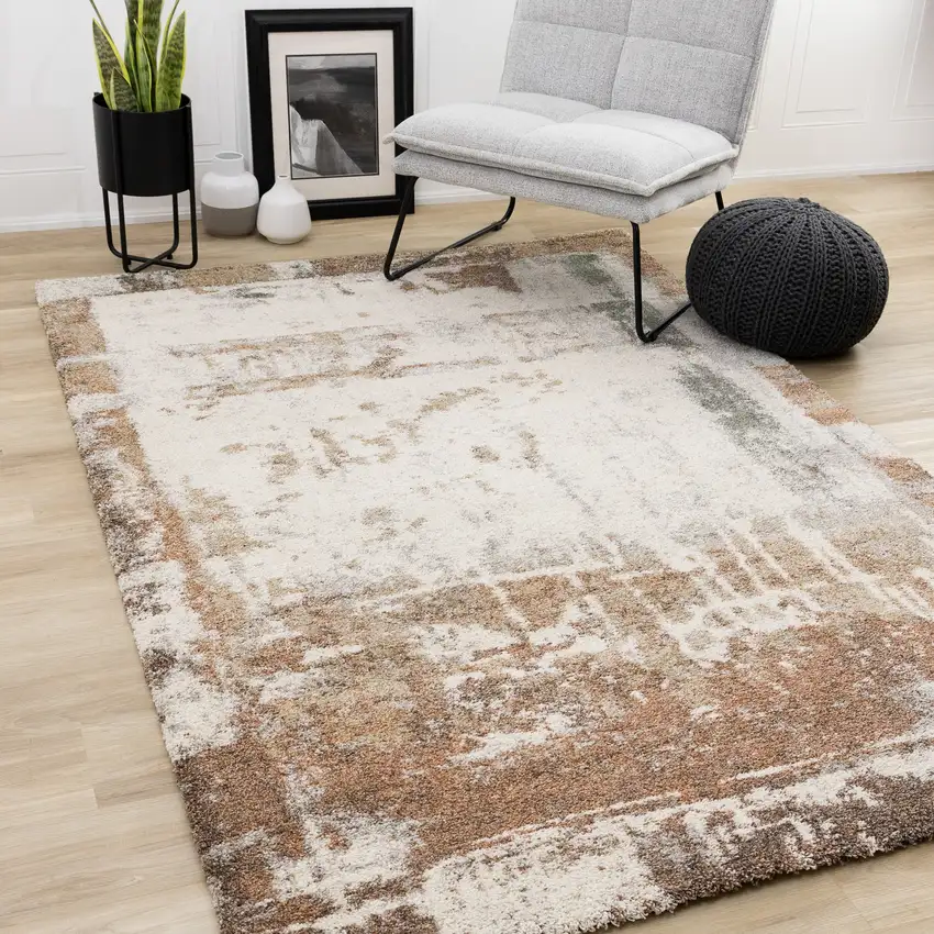 Beige And Brown Abstract Area Rug Photo 5