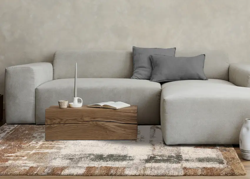 Beige And Brown Abstract Area Rug Photo 6