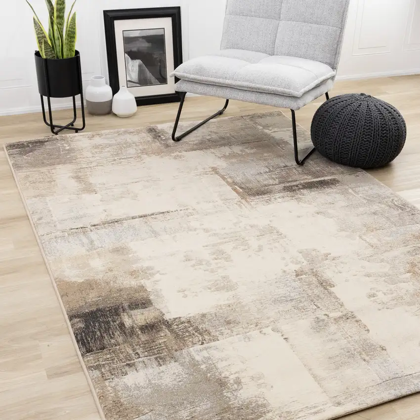 Beige And Brown Abstract Area Rug Photo 6