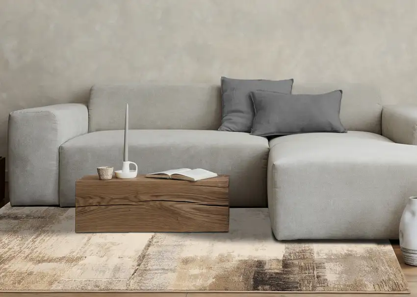 Beige And Brown Abstract Area Rug Photo 7