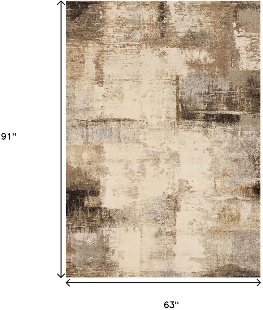 Beige And Brown Abstract Area Rug Photo 3