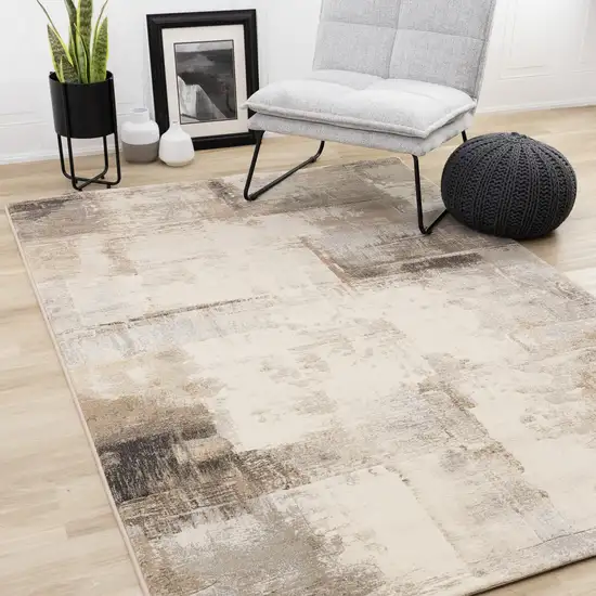 Beige And Brown Abstract Area Rug Photo 6