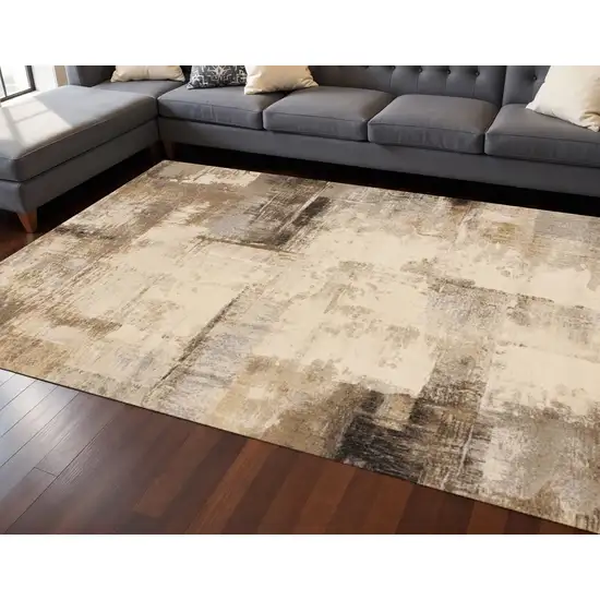 Beige And Brown Abstract Area Rug Photo 1