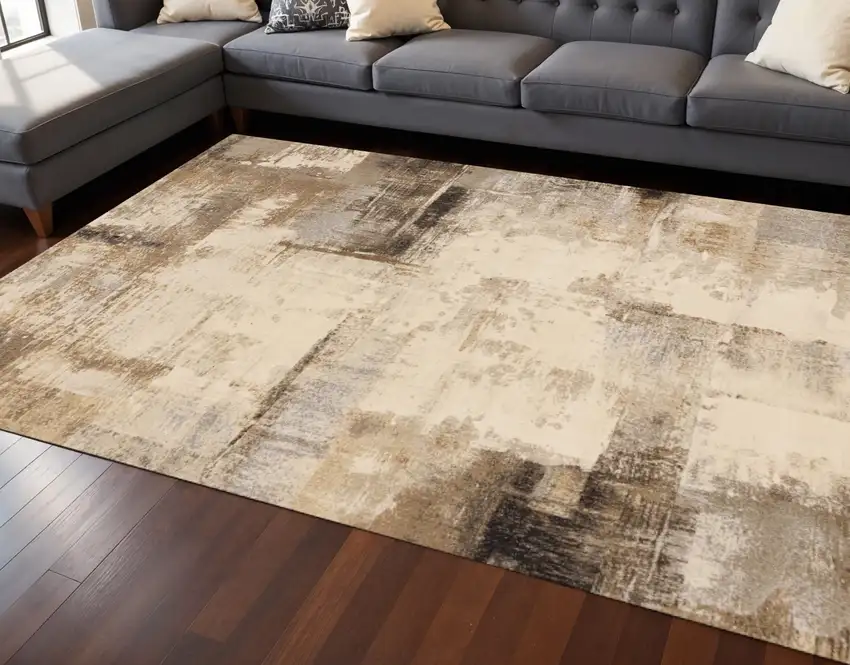 Beige And Brown Abstract Area Rug Photo 1