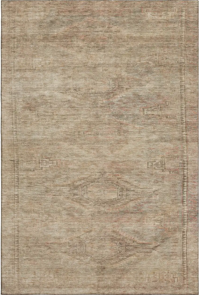 Beige And Brown Abstract Geometric Washable Area Rug With UV Protection Photo 5