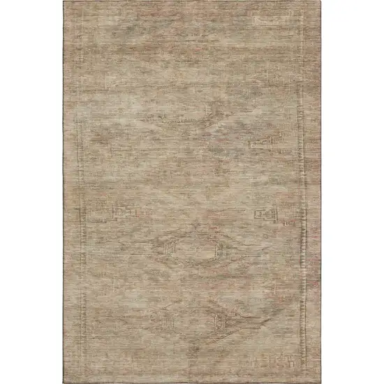 Beige And Brown Abstract Geometric Washable Area Rug With UV Protection Photo 4
