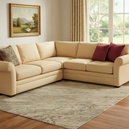 Beige And Brown Abstract Geometric Washable Area Rug With UV Protection Photo 2