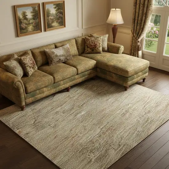 Beige And Brown Abstract Geometric Washable Area Rug With UV Protection Photo 2