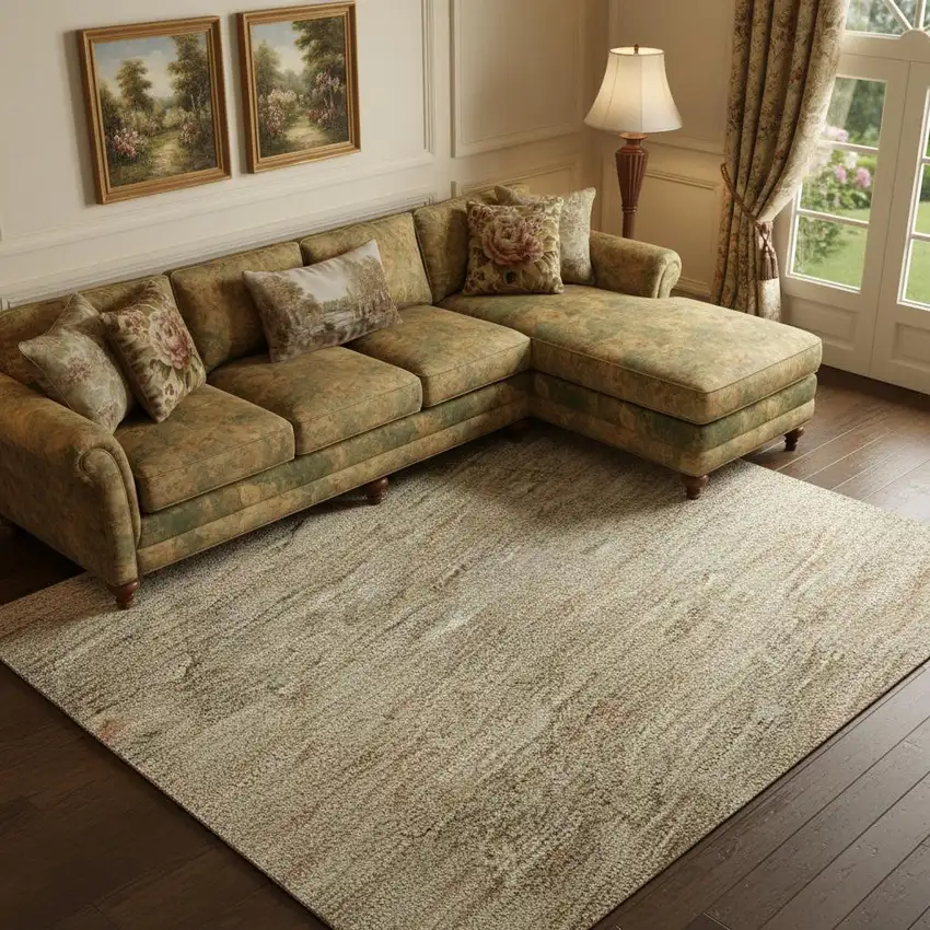 Beige And Brown Abstract Geometric Washable Area Rug With UV Protection Photo 2