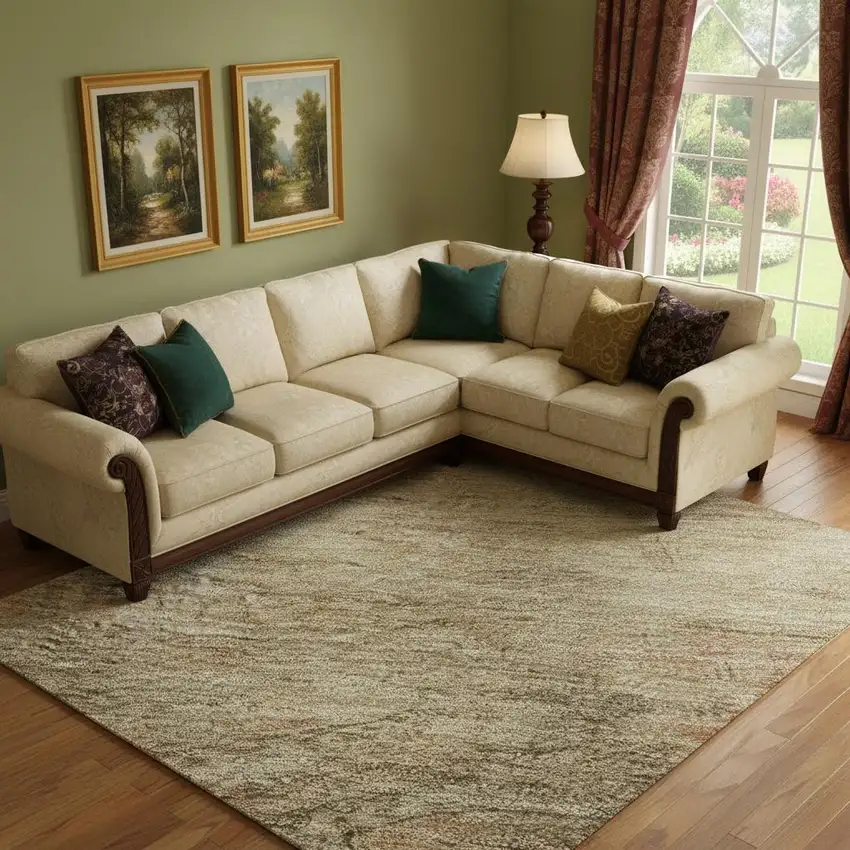 Beige And Brown Abstract Geometric Washable Area Rug With UV Protection Photo 2