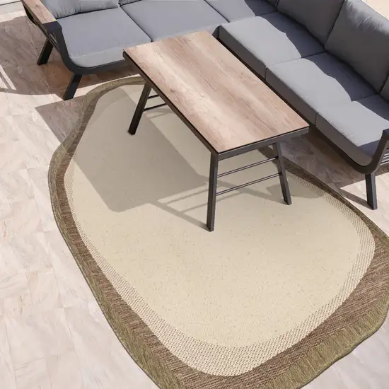 Beige And Brown Abstract Indoor Outdoor Area Rug Photo 9