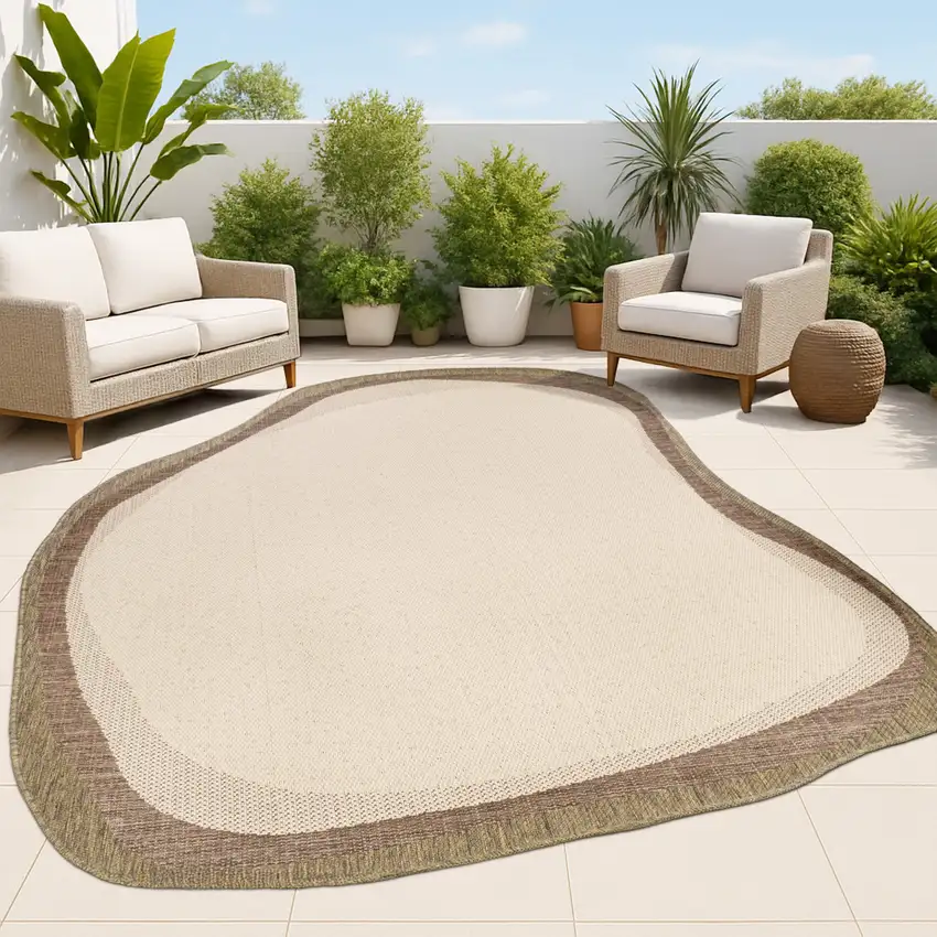 Beige And Brown Abstract Indoor Outdoor Area Rug Photo 4