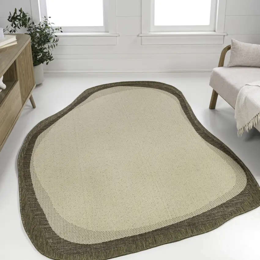 Beige And Brown Abstract Indoor Outdoor Area Rug Photo 5