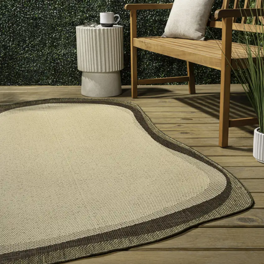 Beige And Brown Abstract Indoor Outdoor Area Rug Photo 7