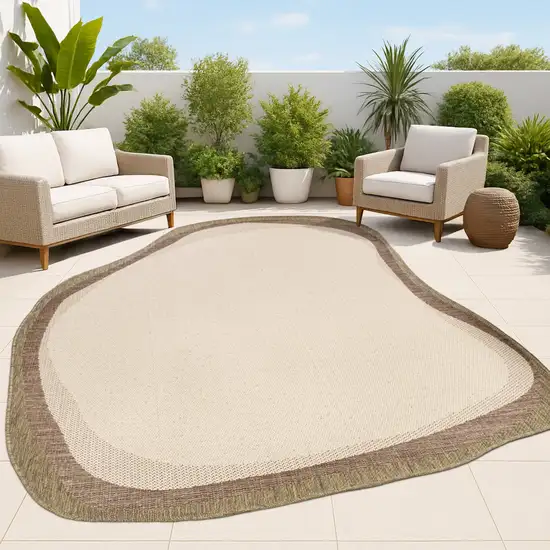 Beige And Brown Abstract Indoor Outdoor Area Rug Photo 4