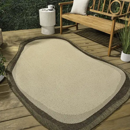 Beige And Brown Abstract Indoor Outdoor Area Rug Photo 8