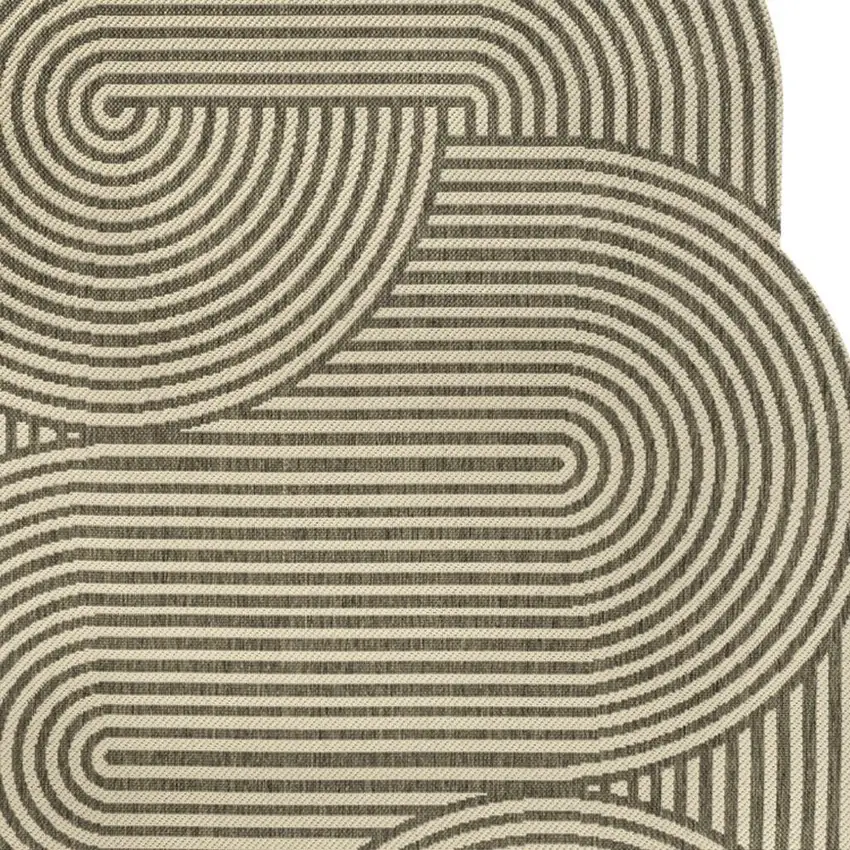 Beige And Brown Abstract Indoor Outdoor Area Rug Photo 2