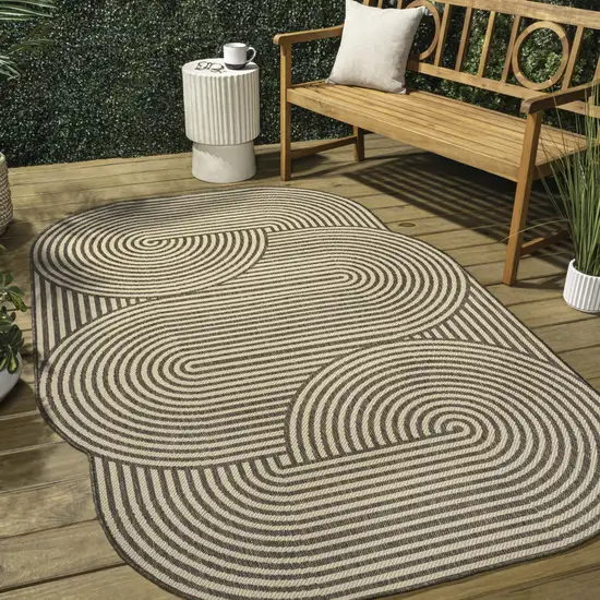 Beige And Brown Abstract Indoor Outdoor Area Rug Photo 8