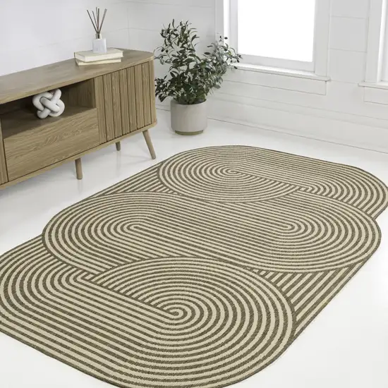 Beige And Brown Abstract Indoor Outdoor Area Rug Photo 6
