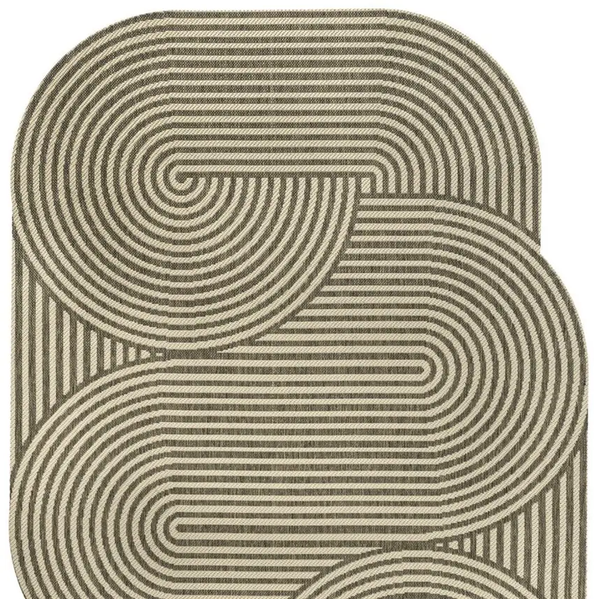 Beige And Brown Abstract Indoor Outdoor Area Rug Photo 3