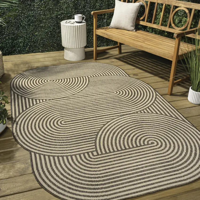 Beige And Brown Abstract Indoor Outdoor Area Rug Photo 8