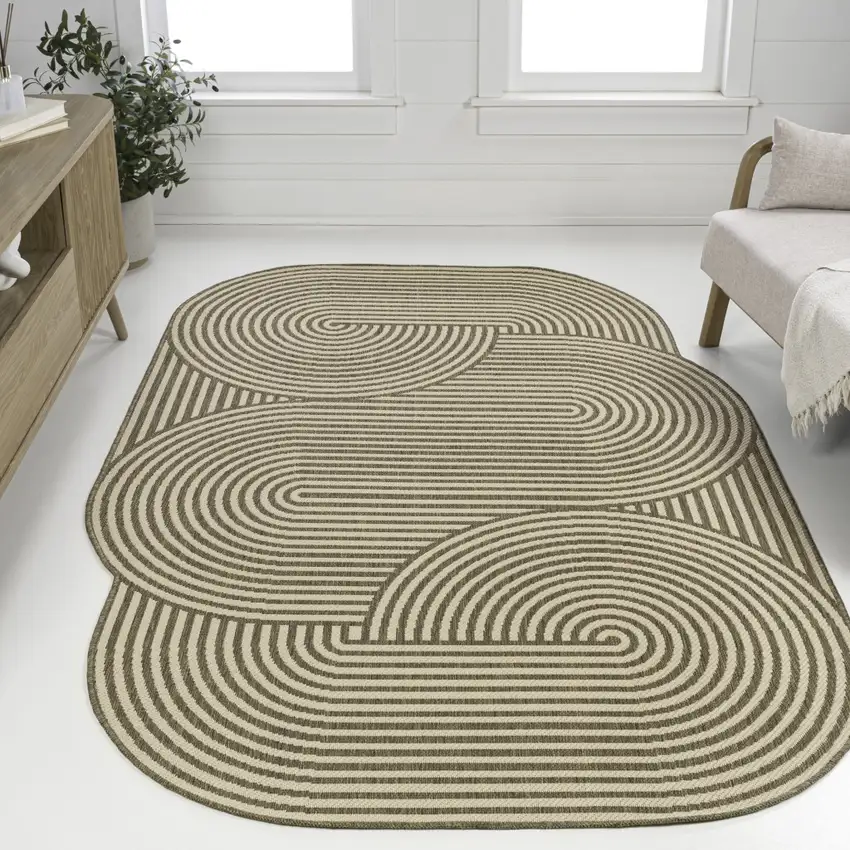 Beige And Brown Abstract Indoor Outdoor Area Rug Photo 5