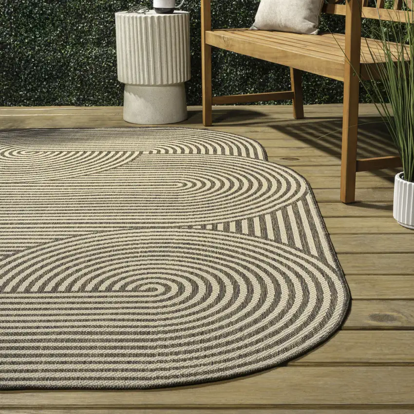 Beige And Brown Abstract Indoor Outdoor Area Rug Photo 7