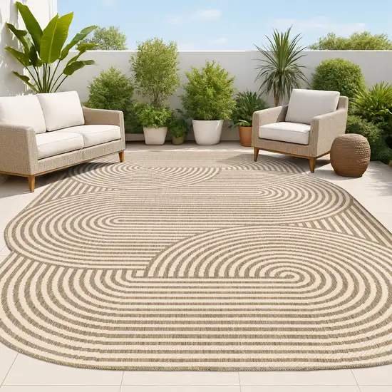Beige And Brown Abstract Indoor Outdoor Area Rug Photo 4