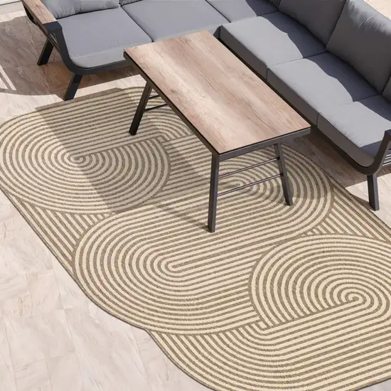 Beige And Brown Abstract Indoor Outdoor Area Rug Photo 9