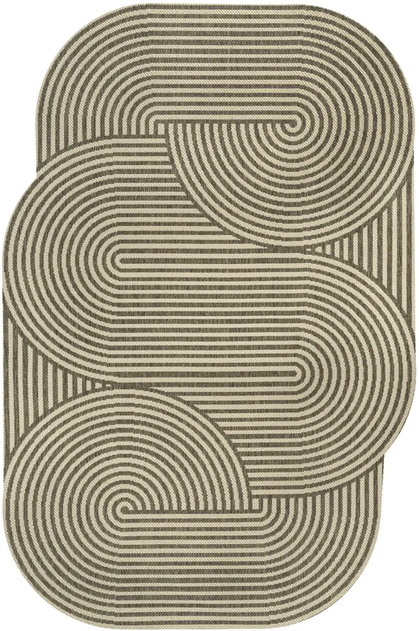 Beige And Brown Abstract Indoor Outdoor Area Rug Photo 3