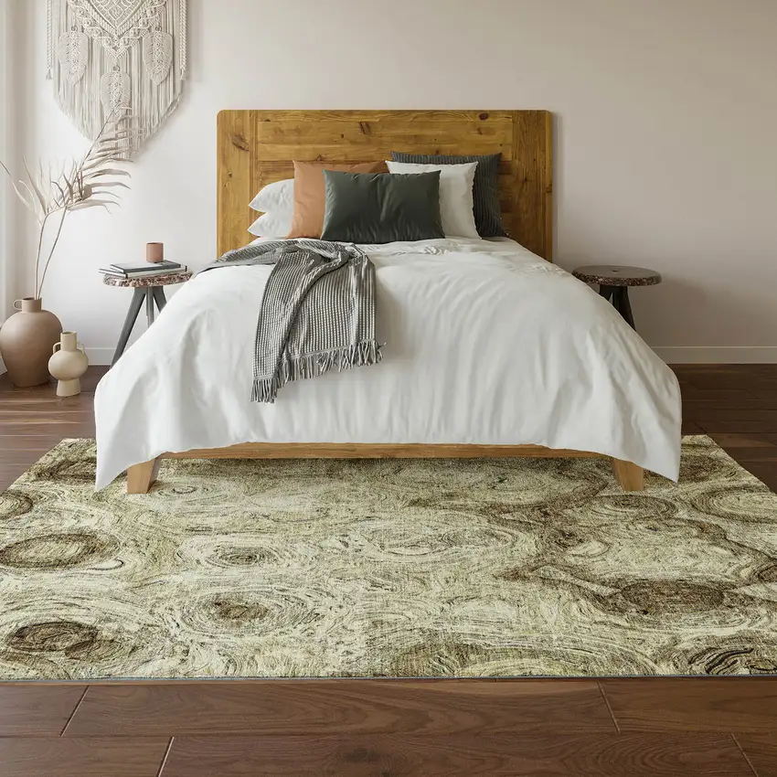 Beige And Brown Abstract Washable Area Rug With UV Protection Photo 4