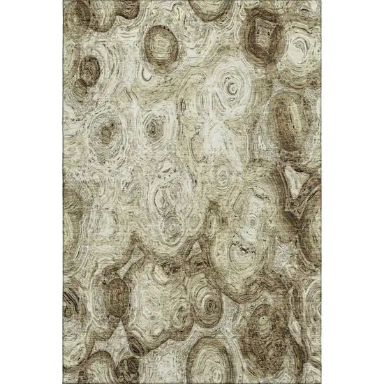 Beige And Brown Abstract Washable Area Rug With UV Protection Photo 5