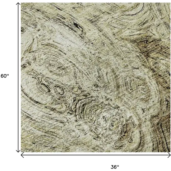 Beige And Brown Abstract Washable Area Rug With UV Protection Photo 9