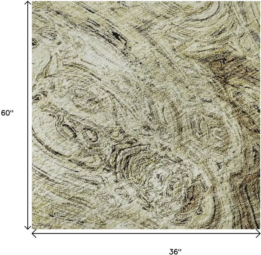 Beige And Brown Abstract Washable Area Rug With UV Protection Photo 9