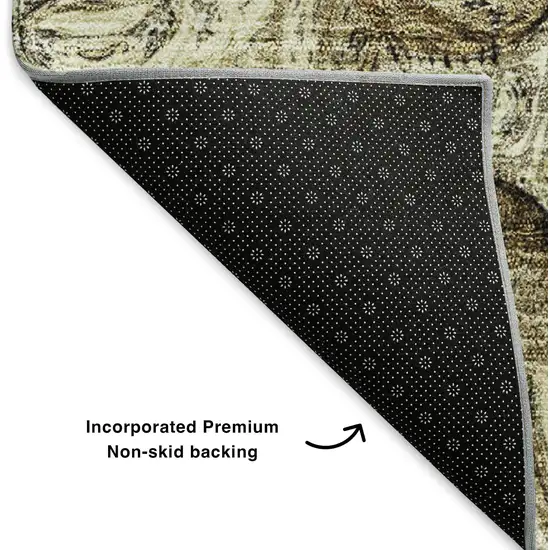 Beige And Brown Abstract Washable Area Rug With UV Protection Photo 6