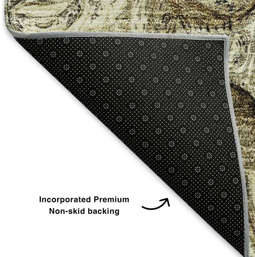 Beige And Brown Abstract Washable Area Rug With UV Protection Photo 6