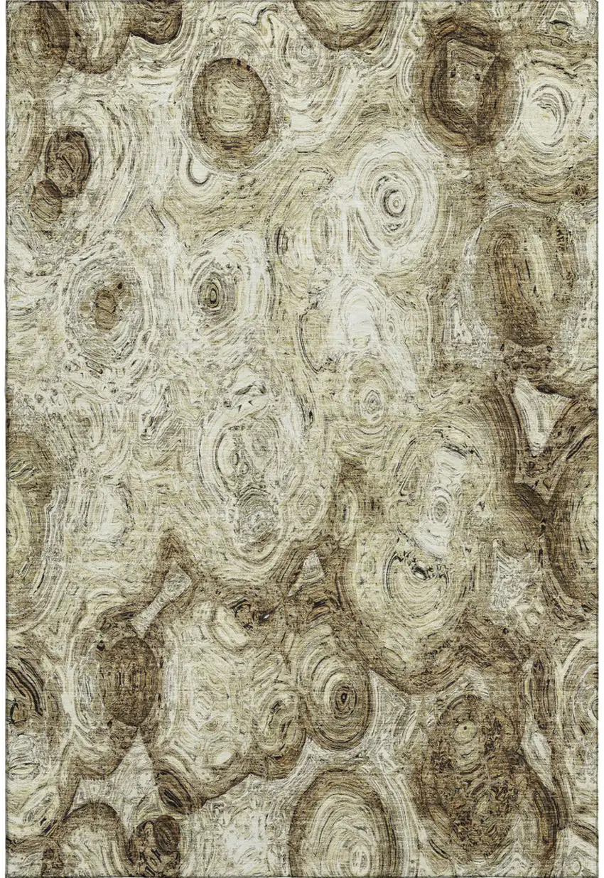 Beige And Brown Abstract Washable Area Rug With UV Protection Photo 5