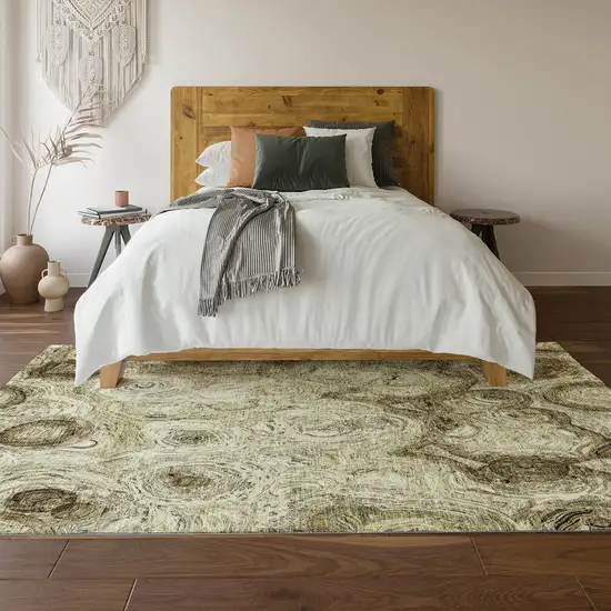 Beige And Brown Abstract Washable Area Rug With UV Protection Photo 4