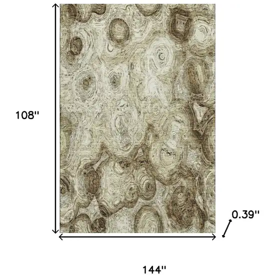 Beige And Brown Abstract Washable Area Rug With UV Protection Photo 3