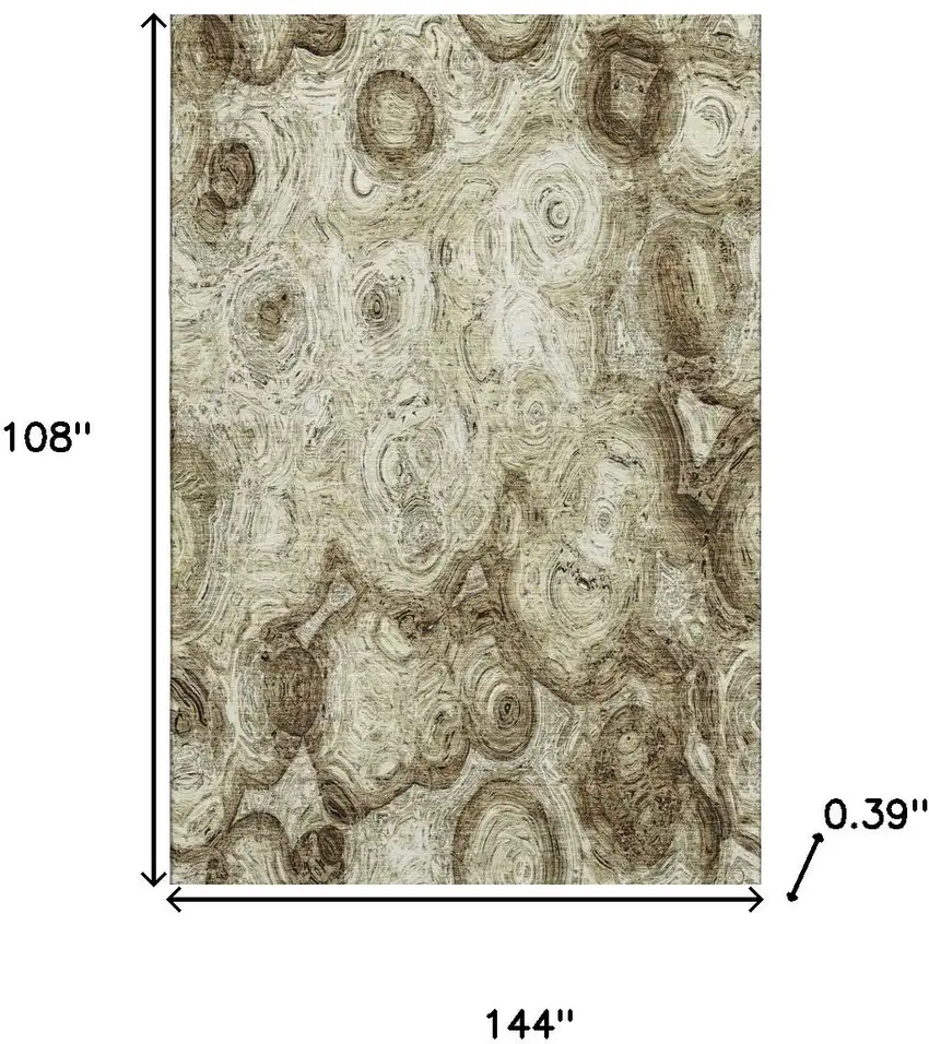 Beige And Brown Abstract Washable Area Rug With UV Protection Photo 3