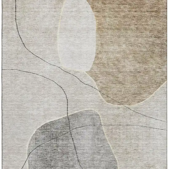 Beige And Brown Abstract Washable Area Rug With UV Protection Photo 3