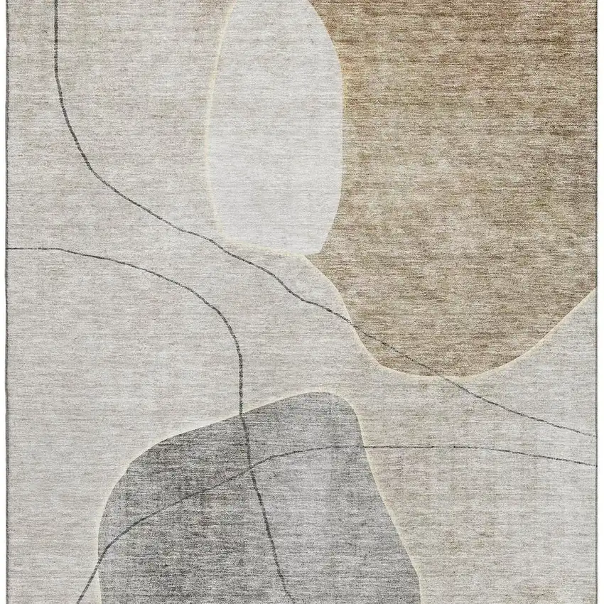Beige And Brown Abstract Washable Area Rug With UV Protection Photo 3
