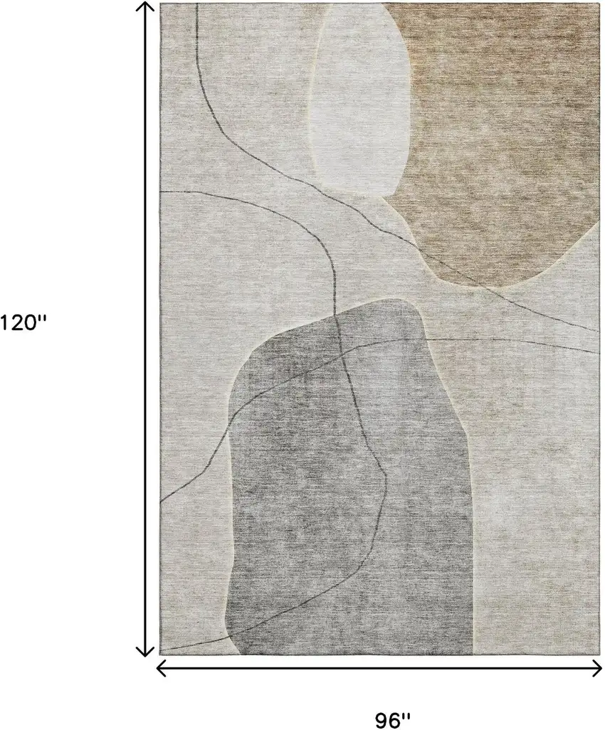 Beige And Brown Abstract Washable Area Rug With UV Protection Photo 3