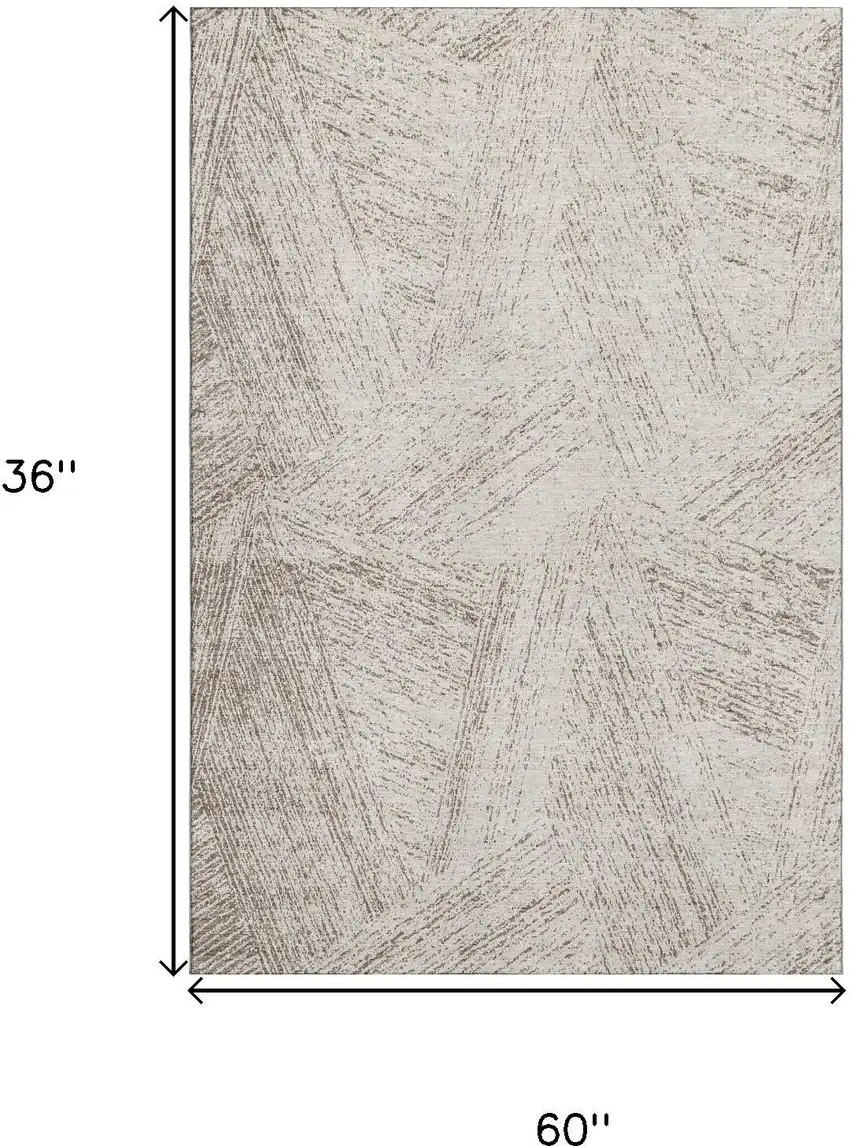 Beige And Brown Abstract Washable Area Rug With UV Protection Photo 9