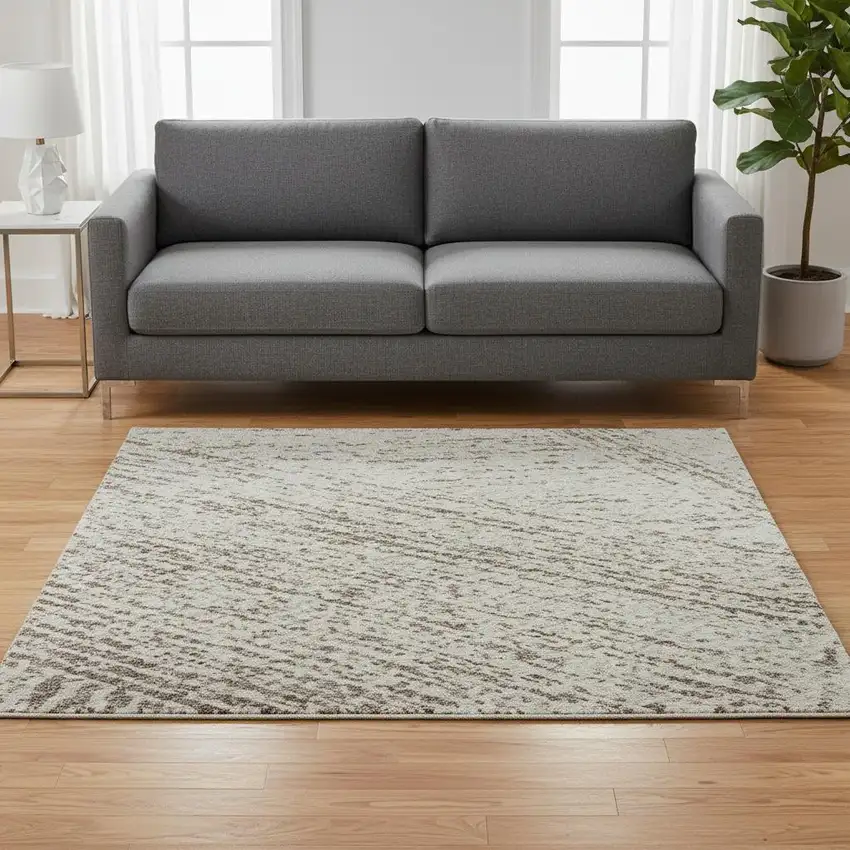 Beige And Brown Abstract Washable Area Rug With UV Protection Photo 2